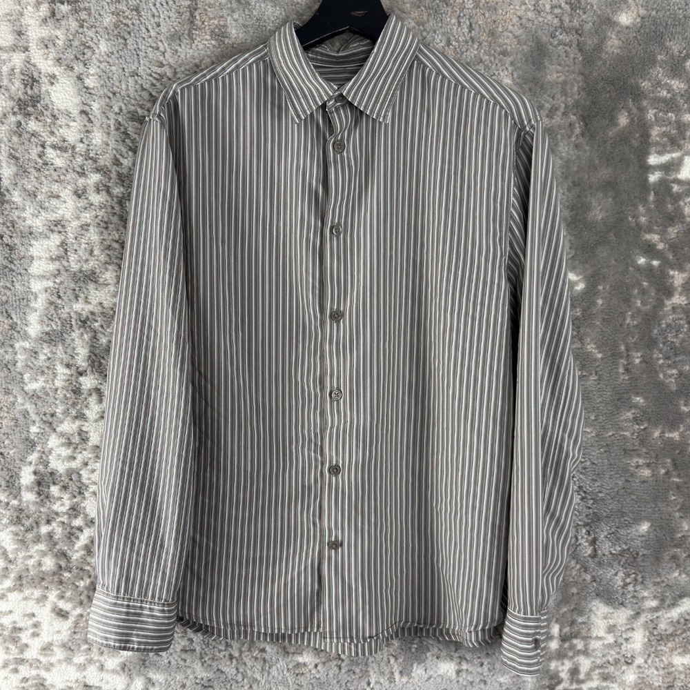 H&M Size M Loose Fit Striped Casual Button Shirt Brown Long Sleeve Collar